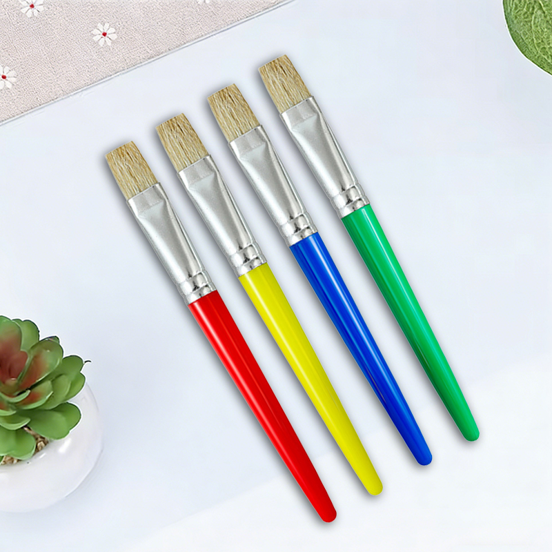 Gouache Paint Set - 4개입 컬러풀 핸들 플랫 페인트 브러시