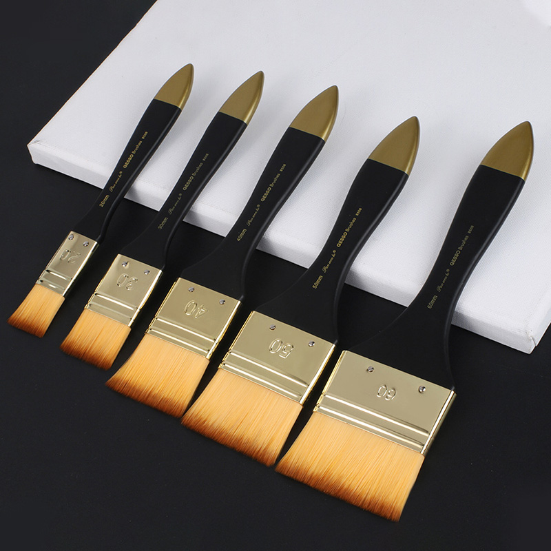Gouache Paint Set - 5가지 크기의 평붓, 나일론 브러시 헤드와